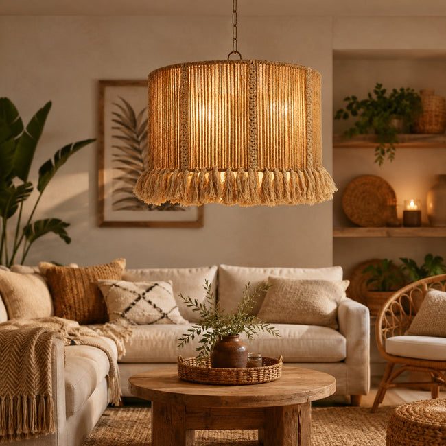 Burlap Boho Ceiling Lamp 065