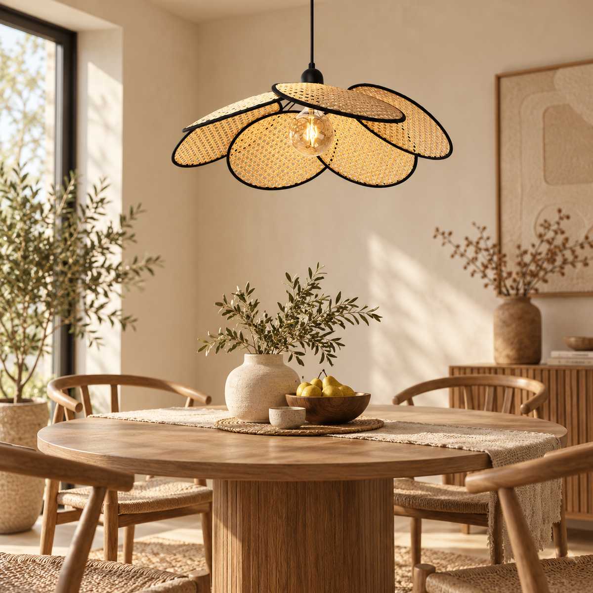 Rattan Boho Ceiling Lamp 001 styled in an interior