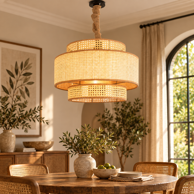 Rattan Boho Ceiling Lamp 052 styled in an interior