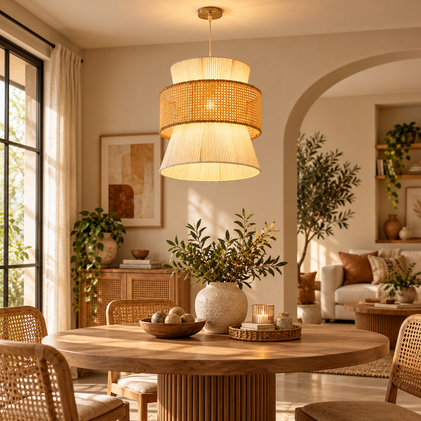 Rattan Boho Ceiling Lamp 057 styled in an interior