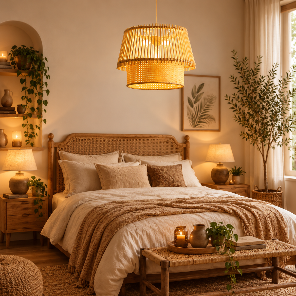 Rattan Boho Ceiling Lamp 068 styled in an interior