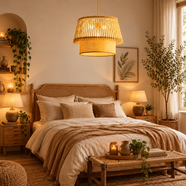 Rattan Boho Ceiling Lamp 068 styled in an interior