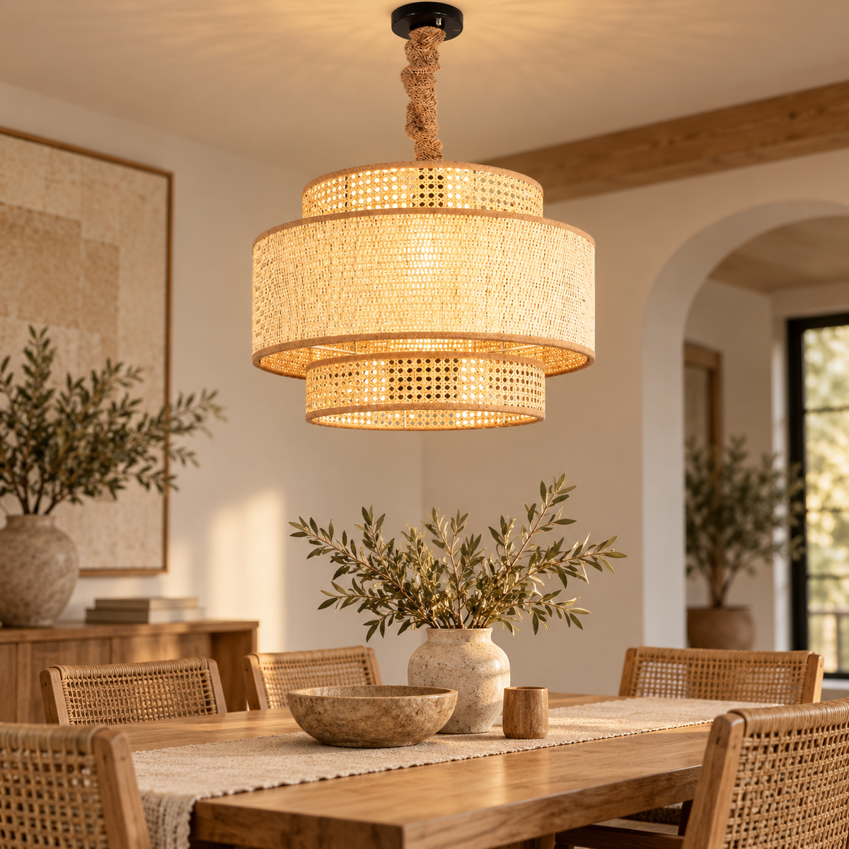 Rattan Boho Ceiling Lamp 078 styled in an interior