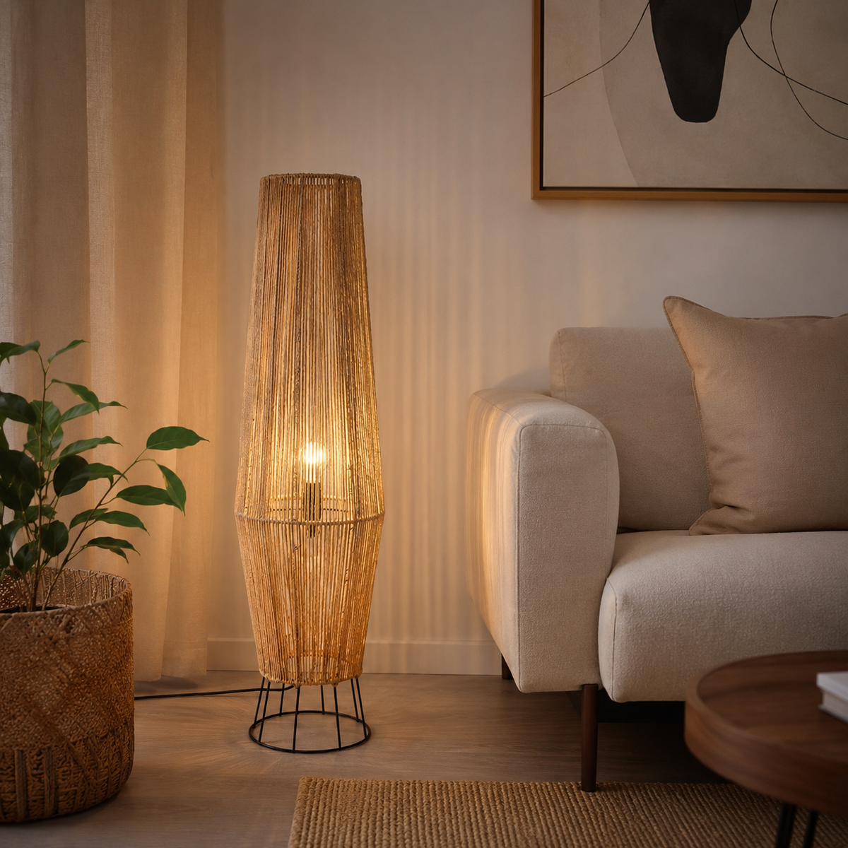 Burlap Boho Floor Lamp 007