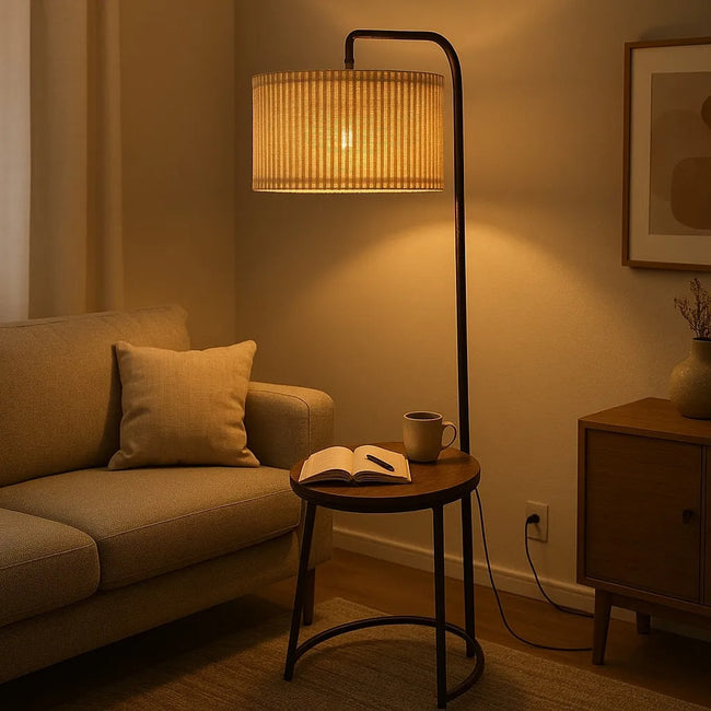 Burlap Boho Floor Lamp 010, handmade boho floor lamp – product view 1