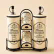 Ada Ceramic Condiment Caddy Set – Oil, Vinegar, Salt & Pepper