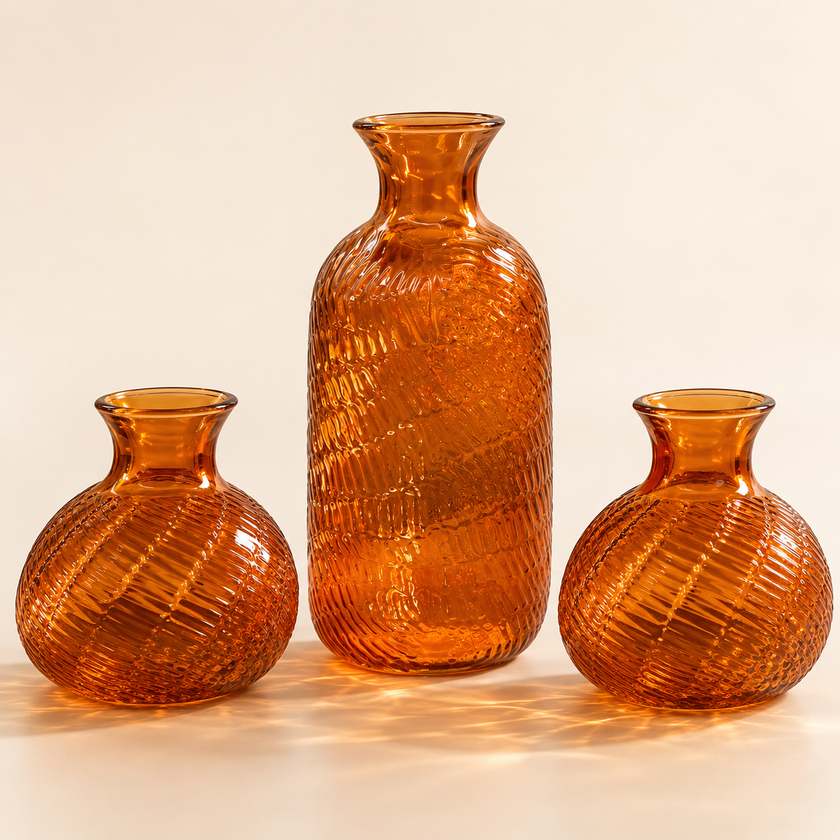 Ambra Ribbed Glass Vase Trio — Set of 3