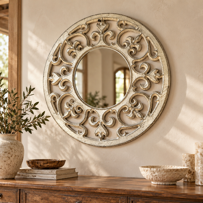 Vintage Ornate Handcrafted Wooden Mirror-60cm