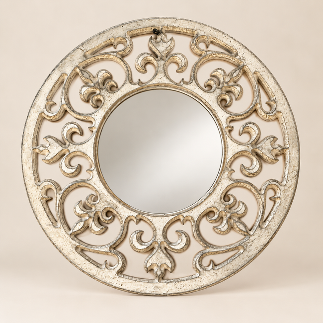 Vintage Ornate Handcrafted Wooden Mirror-60cm