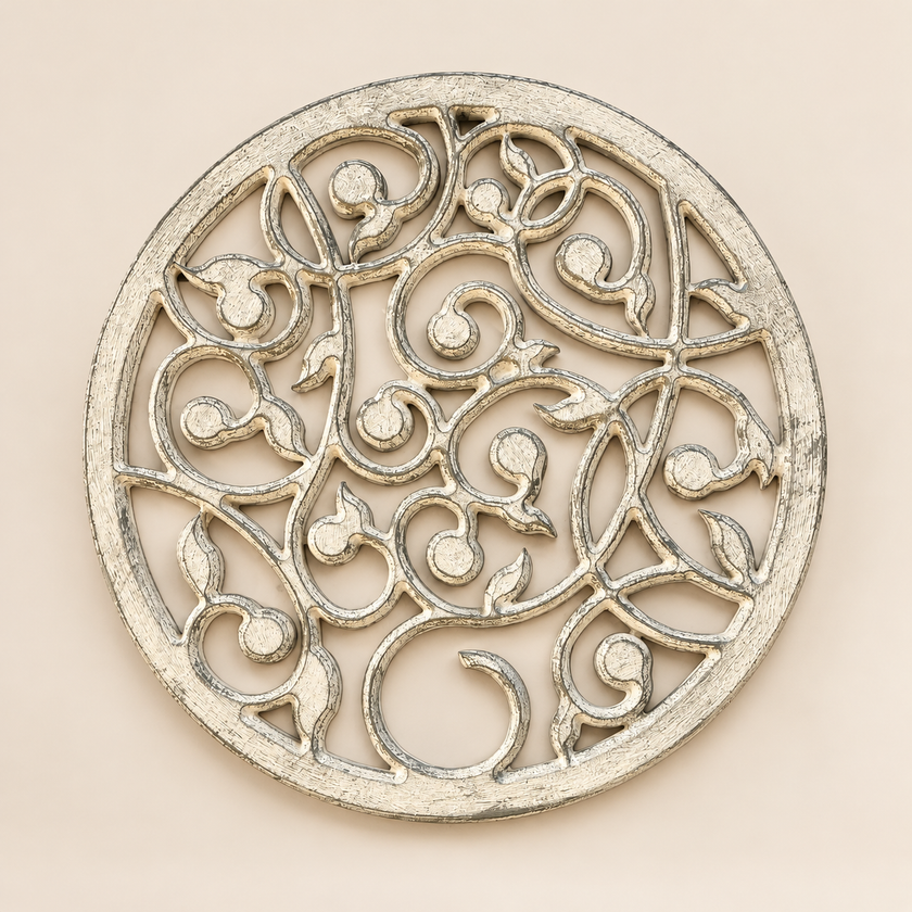 Handcrafted Carved Wooden Wall Medallion