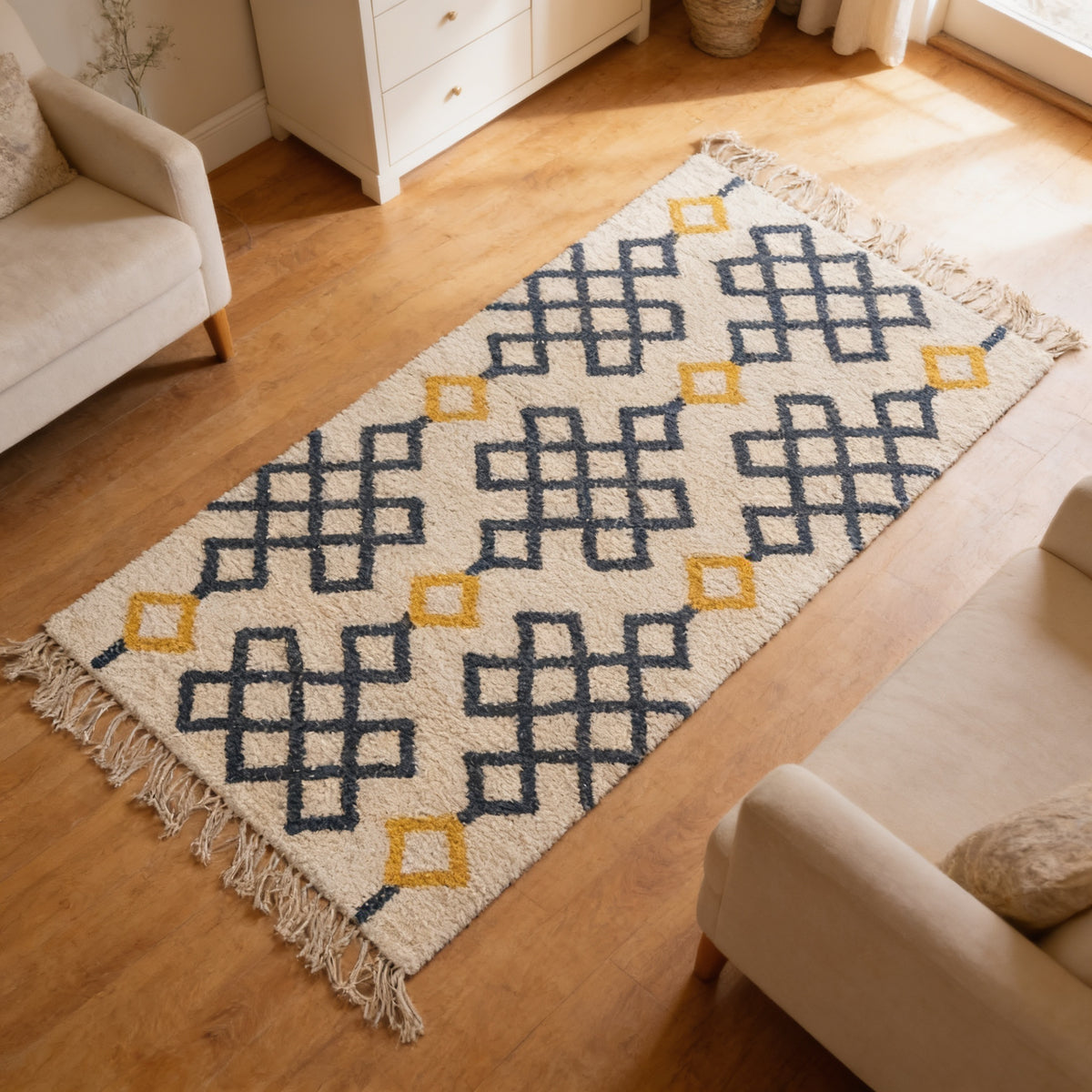 S140 handmade kilim rug — lifestyle view