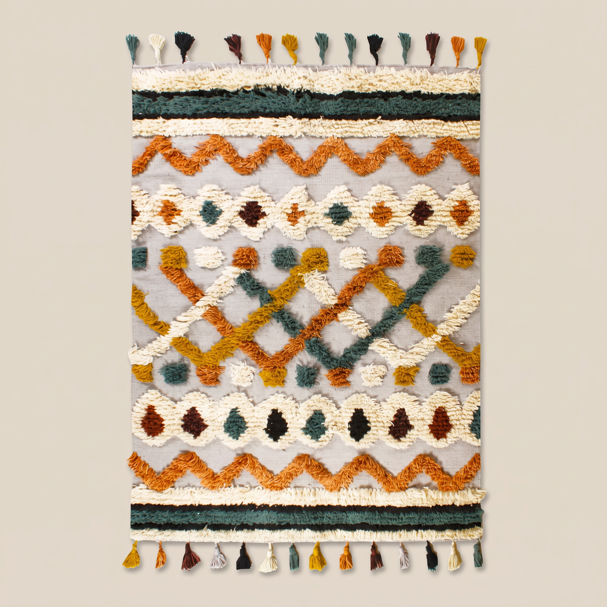 Multicolour Handmade Kilim Rug – 150 × 200 cm – S348 — light beige studio photo