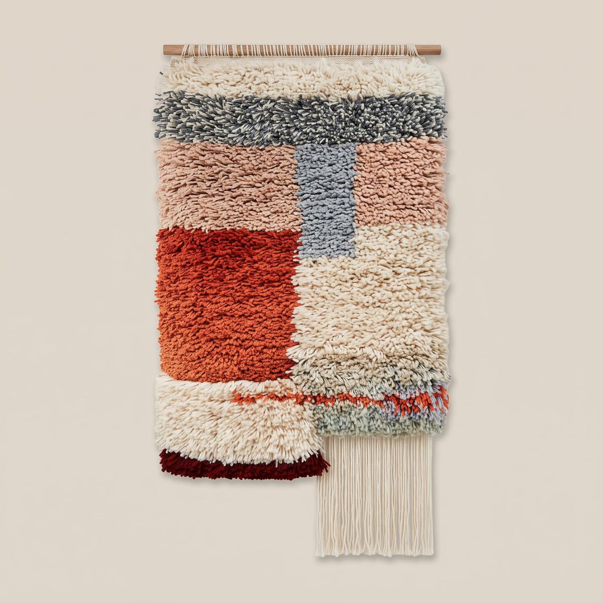 Multicolour Handmade Kilim Wall Hanging – 60 × 100 cm – S397 — light beige studio photo