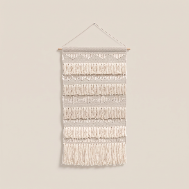 Multicolour Handmade Kilim Wall Hanging – 60 × 100 cm – S398 — light beige studio photo