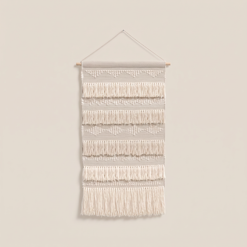 Multicolour Handmade Kilim Wall Hanging – 60 × 100 cm – S398 — light beige studio photo
