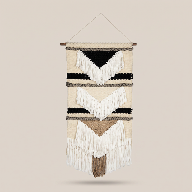 Multicolour Handmade Kilim Wall Hanging – 60 × 100 cm – S401 — light beige studio photo