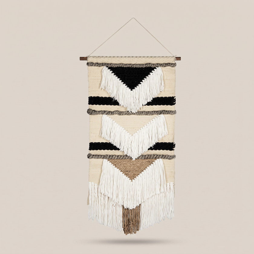 Multicolour Handmade Kilim Wall Hanging – 60 × 100 cm – S401 — light beige studio photo