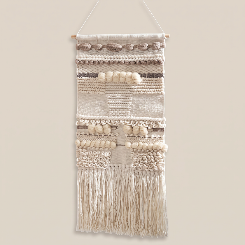 Multicolour Handmade Kilim Wall Hanging – 60 × 100 cm – S404 — light beige studio photo