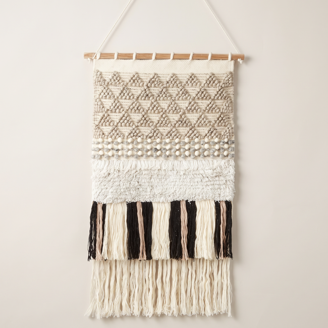 Multicolour Handmade Kilim Wall Hanging – 60 × 100 cm – S405 — light beige studio photo