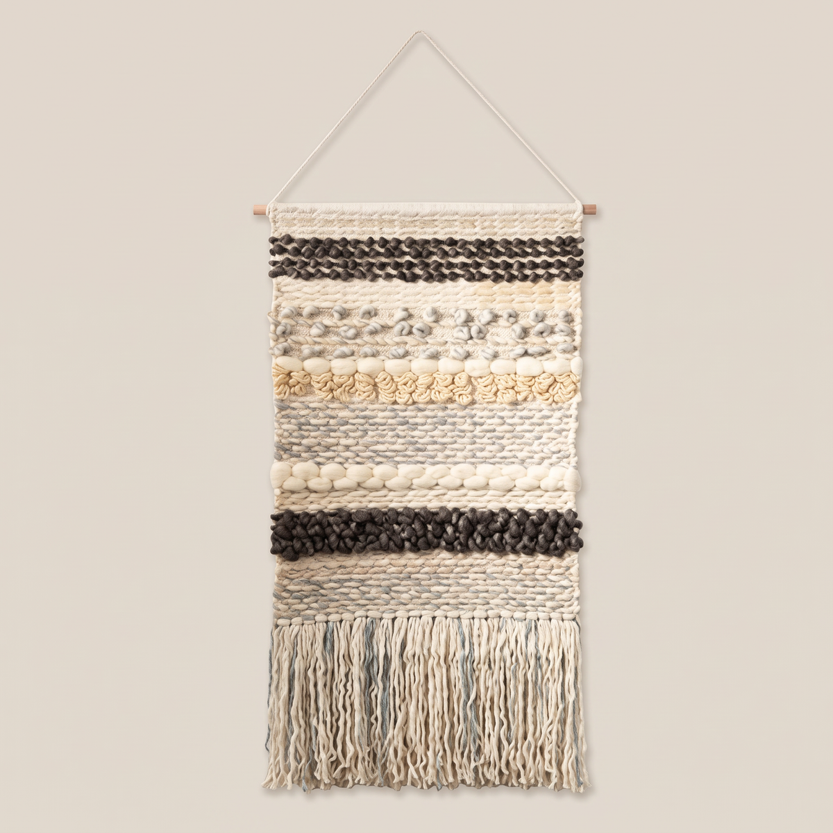 Multicolour Handmade Kilim Wall Hanging – 60 × 100 cm – S406 — light beige studio photo