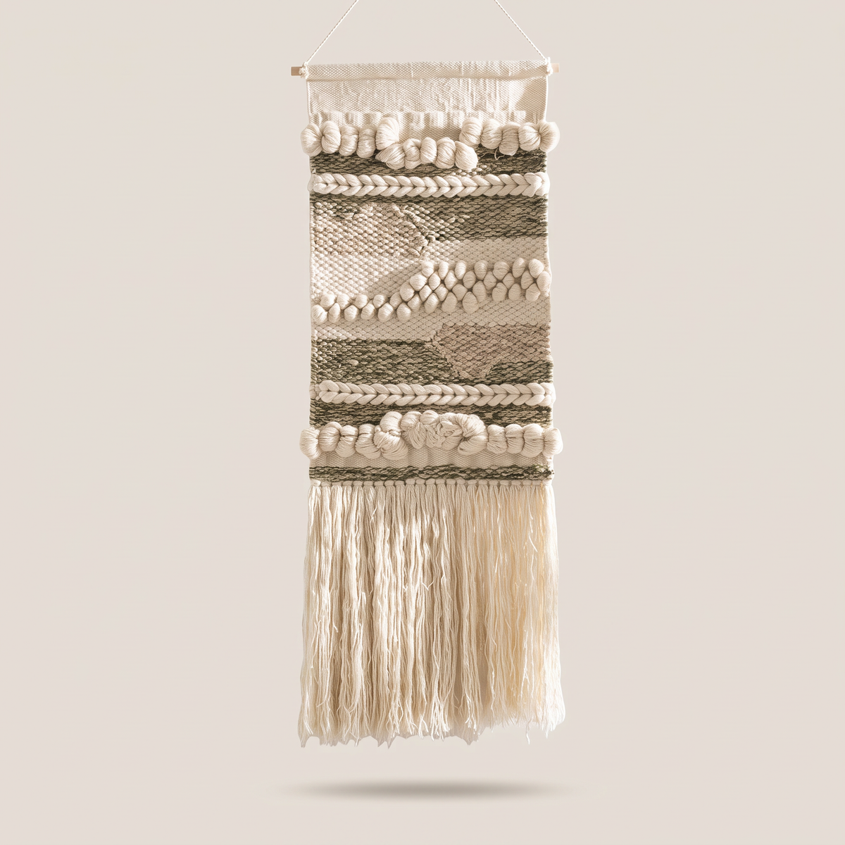 Multicolour Handmade Kilim Wall Hanging – 60 × 100 cm – S407 — light beige studio photo