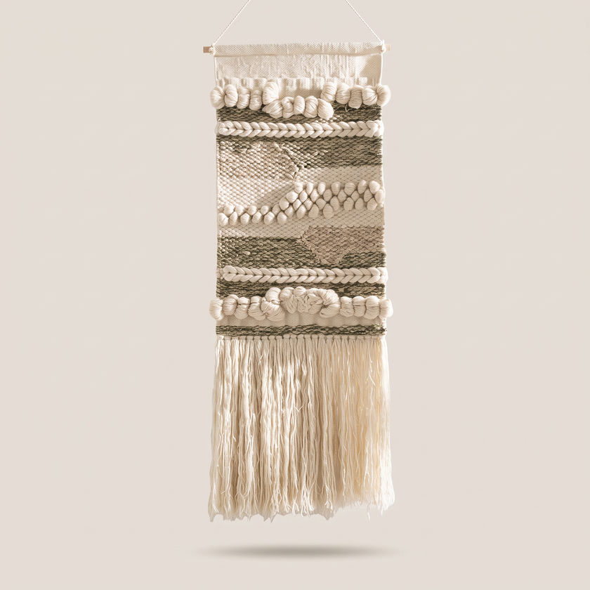 Multicolour Handmade Kilim Wall Hanging – 60 × 100 cm – S407 — light beige studio photo