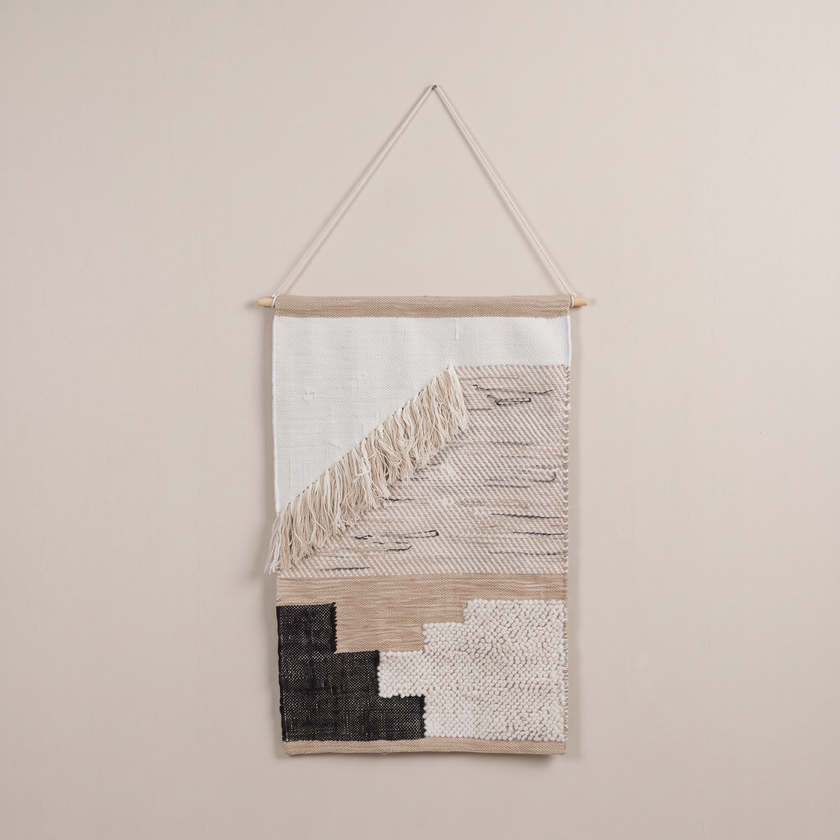 Multicolour Handmade Kilim Wall Hanging – 60 × 100 cm – S408 — light beige studio photo
