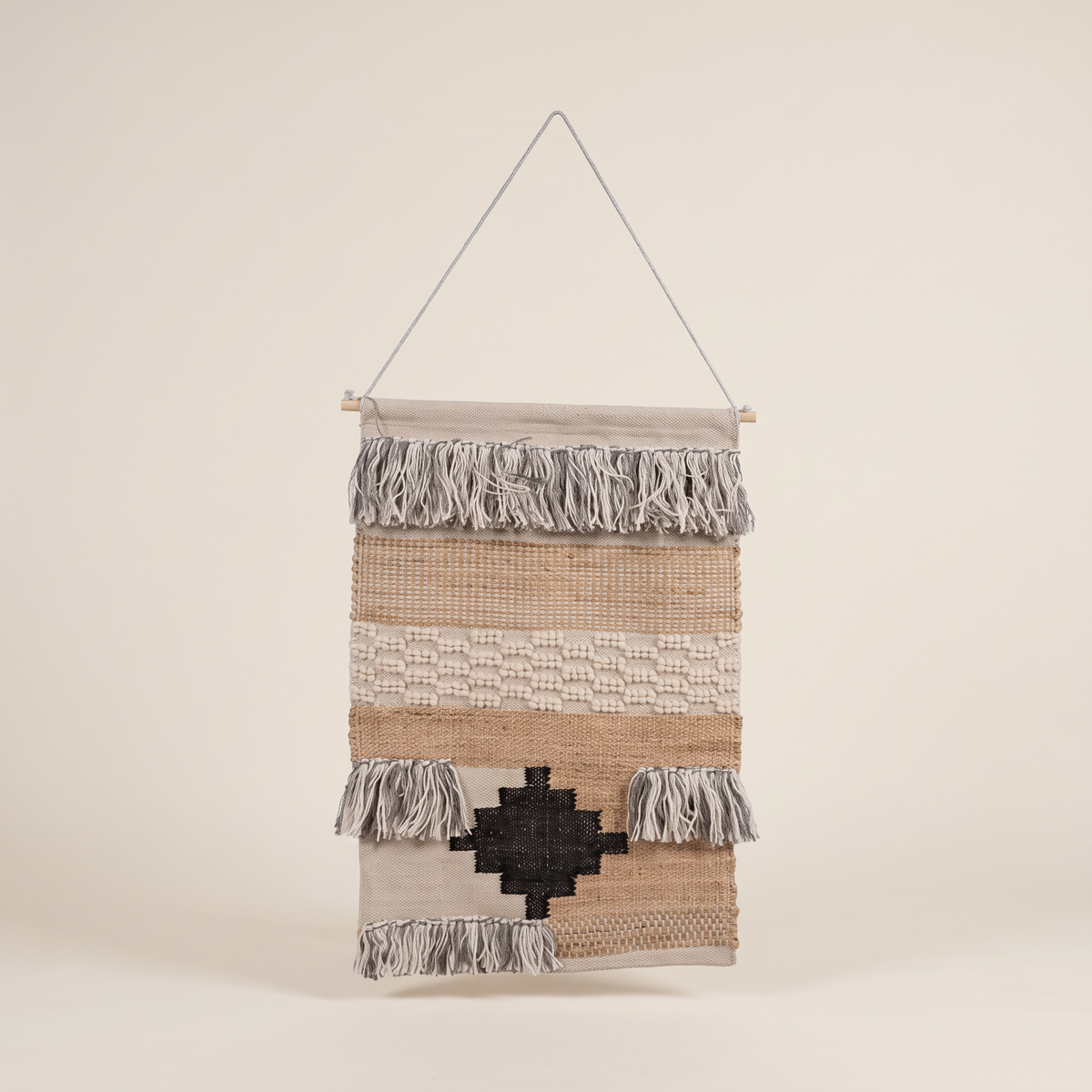 Multicolour Handmade Kilim Wall Hanging – 60 × 100 cm – S409 — light beige studio photo