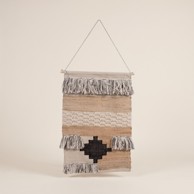 Multicolour Handmade Kilim Wall Hanging – 60 × 100 cm – S409 — light beige studio photo