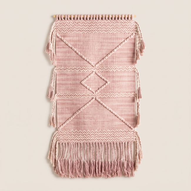 Multicolour Handmade Kilim Wall Hanging – 60 × 100 cm – S410 — light beige studio photo