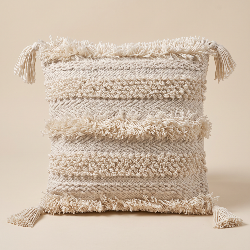 Handmade Cushion – 50 × 50 cm – S421 — light beige studio photo