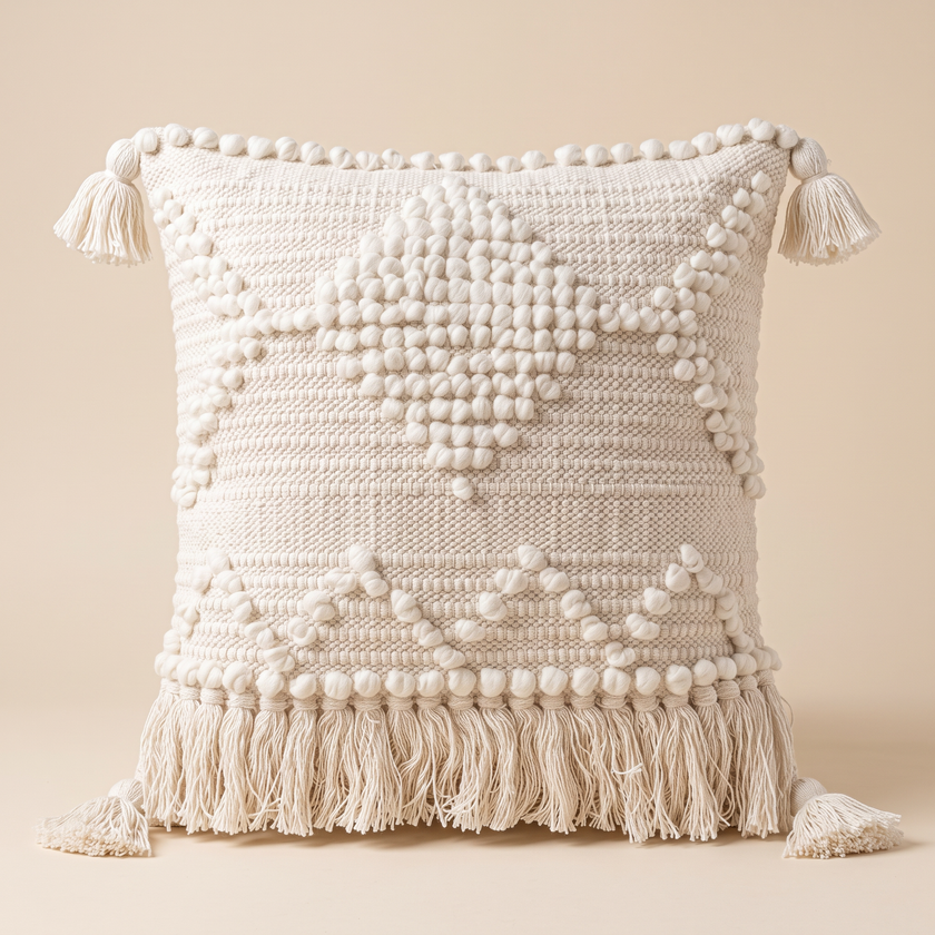 Handmade Cushion – 50 × 50 cm – S423 — light beige studio photo