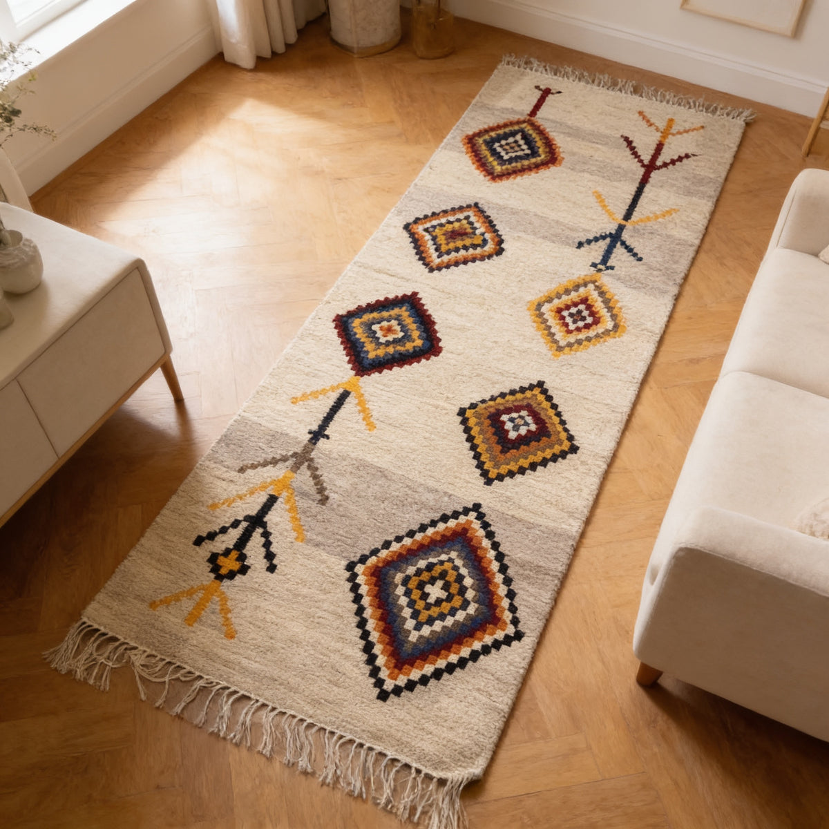 S54 handmade kilim rug — lifestyle view