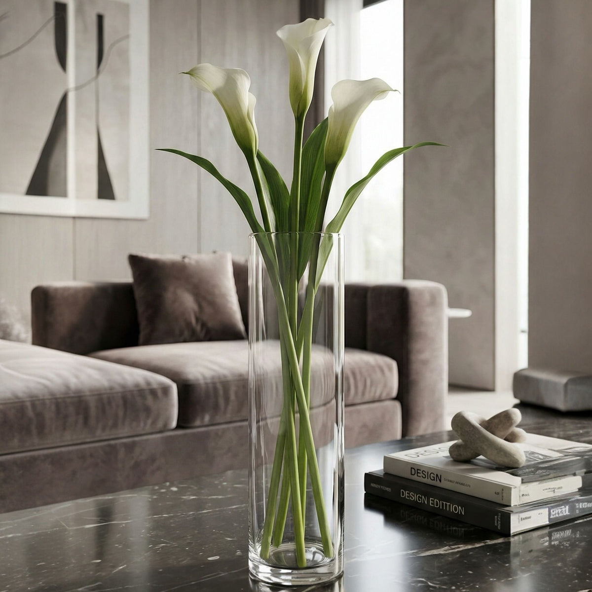 Serrana Glass Cil handmade vase 40cm — tall cylindrical handmade glass, 40cm x 10cm, for long-stem flowers and floor decor