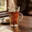 Serrana Glass Fiona Tea Mug Set 6Pcs — sunburst-pattern pressed glass mug with curved handle for hot and cold beverages