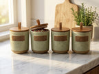 Ceramic Spice Jar Set of 4 – with Wooden Lid