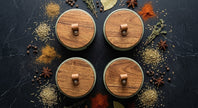 Ceramic Spice Jar Set of 4 – with Wooden Lid