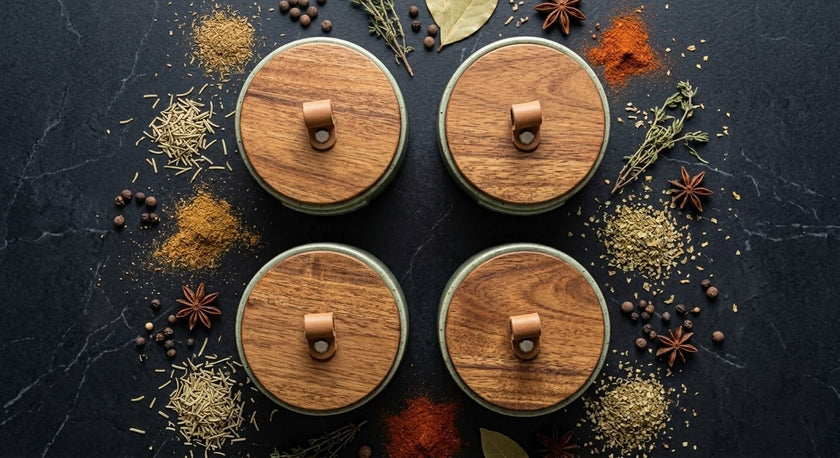 Ceramic Spice Jar Set of 4 – with Wooden Lid