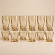 Six 270 ml tumblers and six 170 ml amber glasses on a light beige studio background