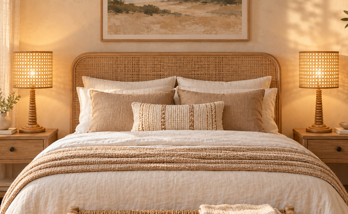 Rattan Table Lamp 001 styled in an interior