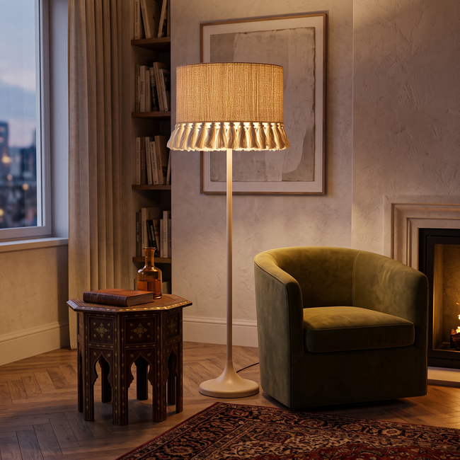 Burlap Boho Floor Lamp 025 styled in an interior