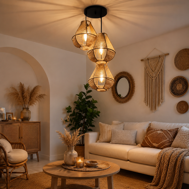 Burlap Boho Ceiling Lamp 094