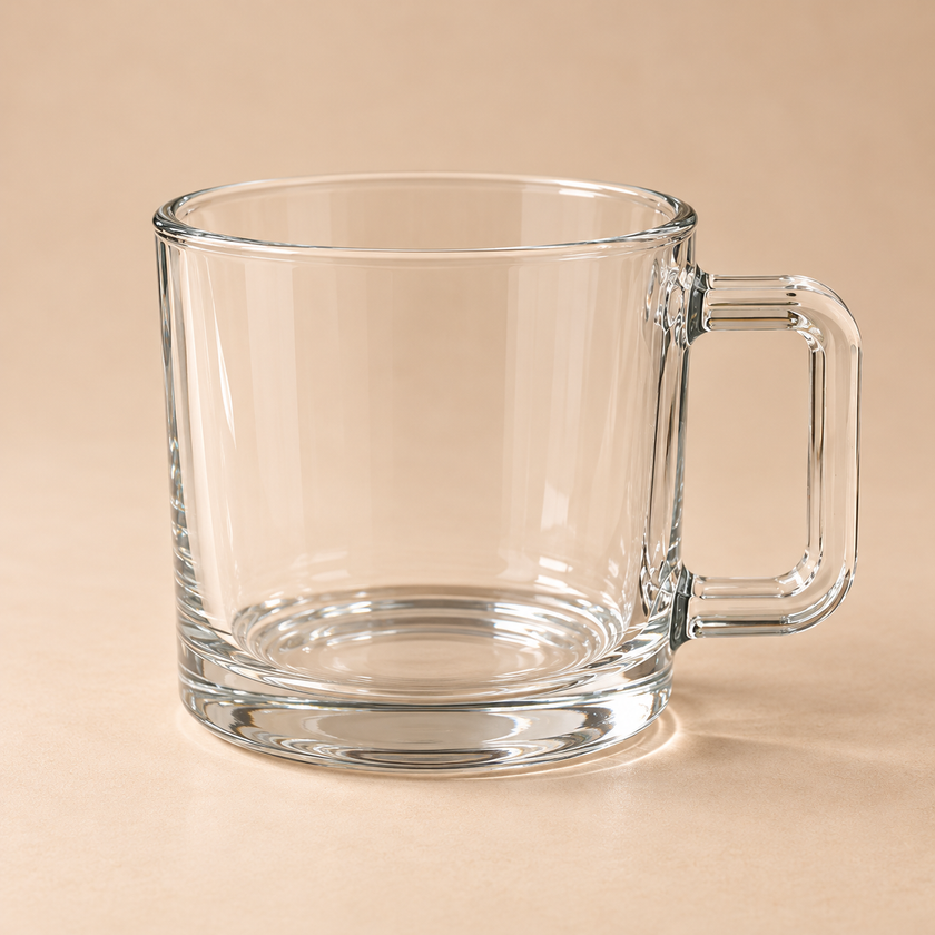 Clear glass mug studio beige photo