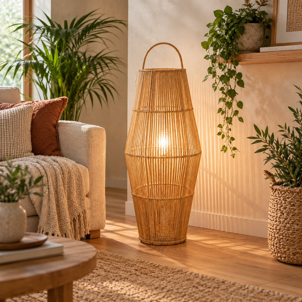 Bamboo Boho Floor Lamp 002 styled in an interior