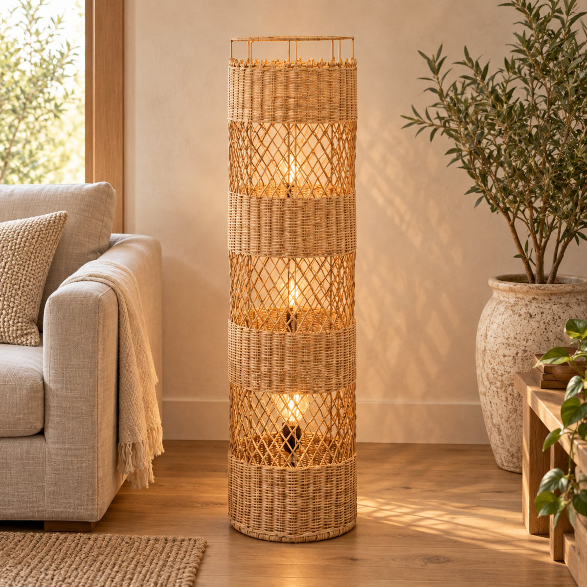 Bamboo Boho Floor Lamp 006 styled in an interior