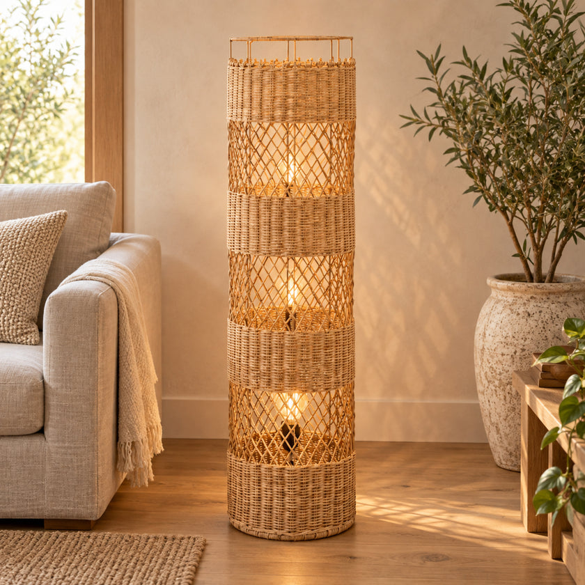 Bamboo Boho Floor Lamp 006 styled in an interior