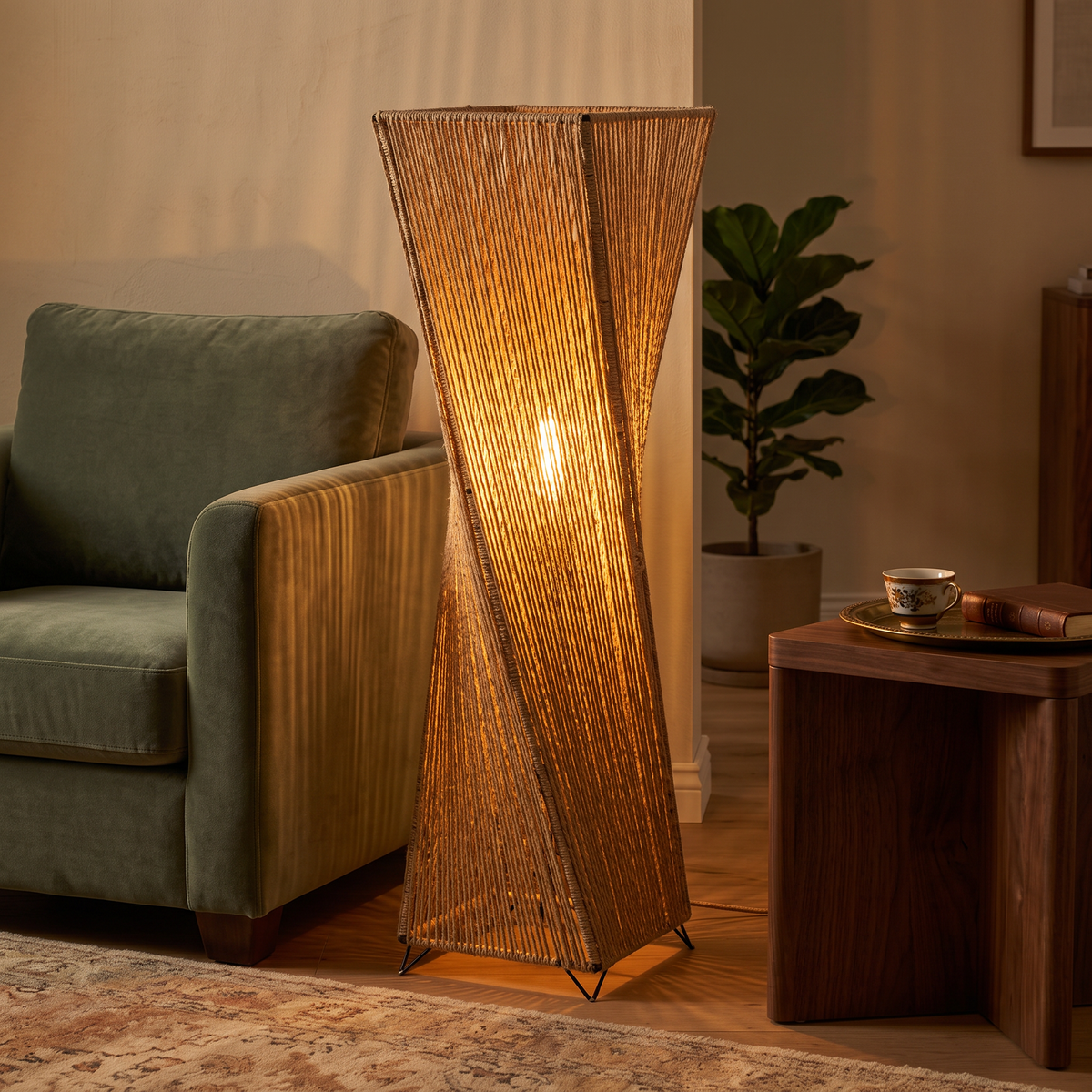 Burlap Boho Floor Lamp 002 lifestyle image | Serrana Home