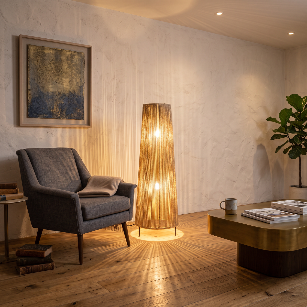 Burlap Boho Floor Lamp 006 lifestyle image | Serrana Home