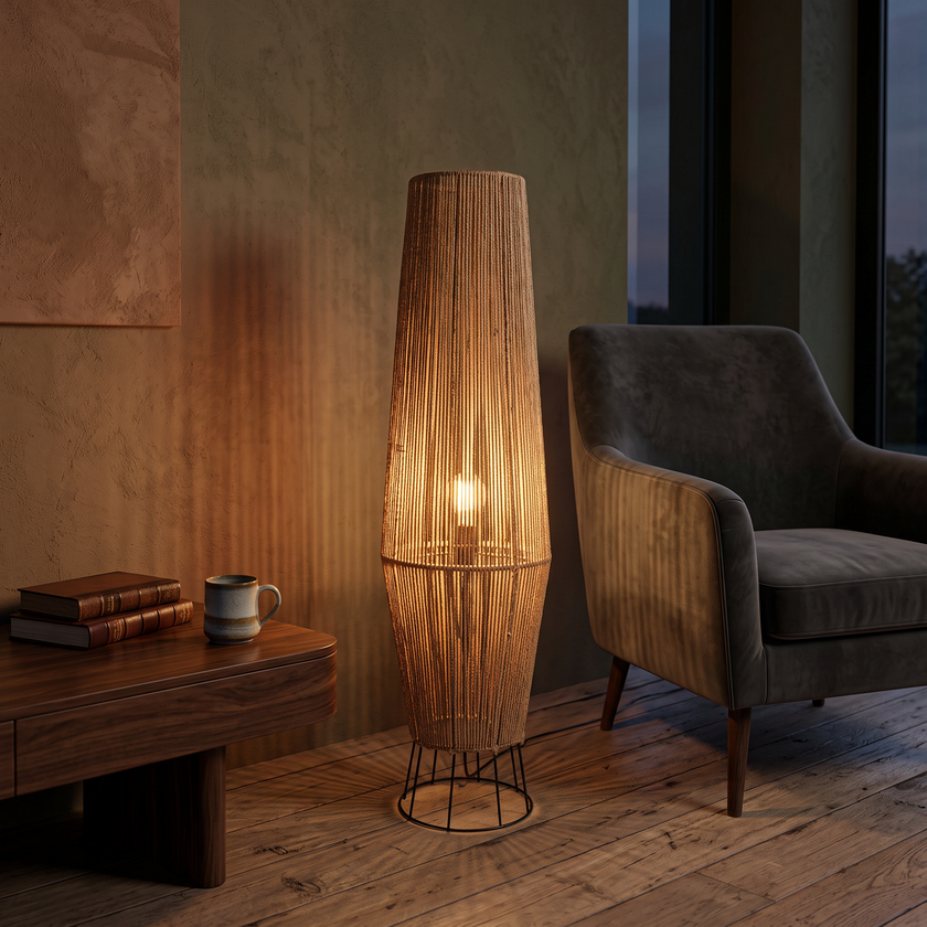 Burlap Boho Floor Lamp 007 lifestyle image | Serrana Home