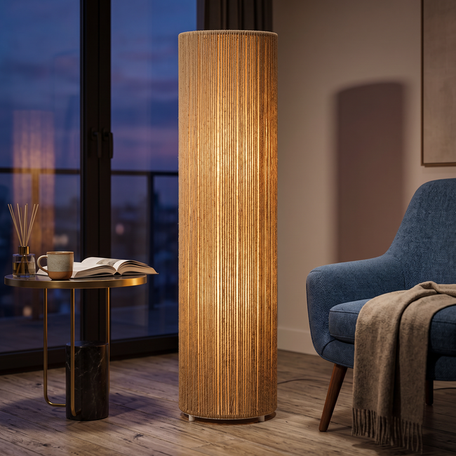Burlap Boho Floor Lamp 008 lifestyle image | Serrana Home